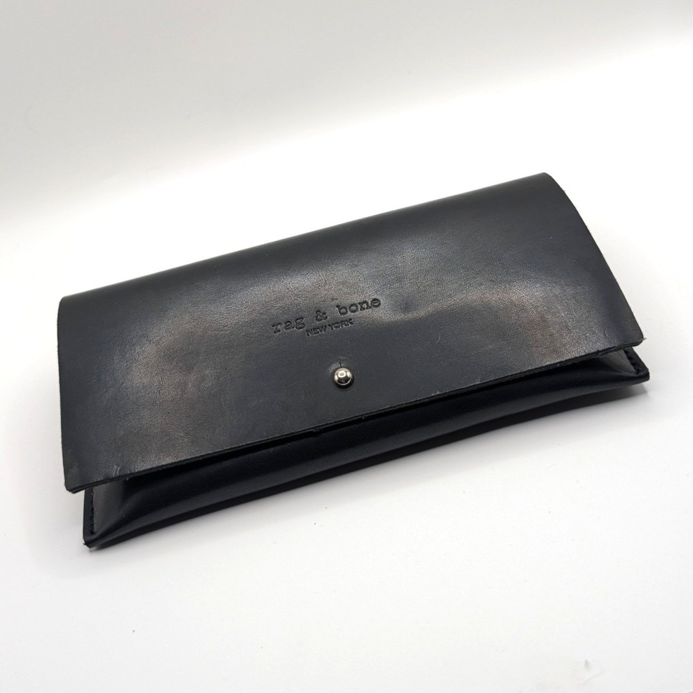 Rag & Bone Black Leather Sunglasses Case Stud Closure Minimalist Eyewear Case